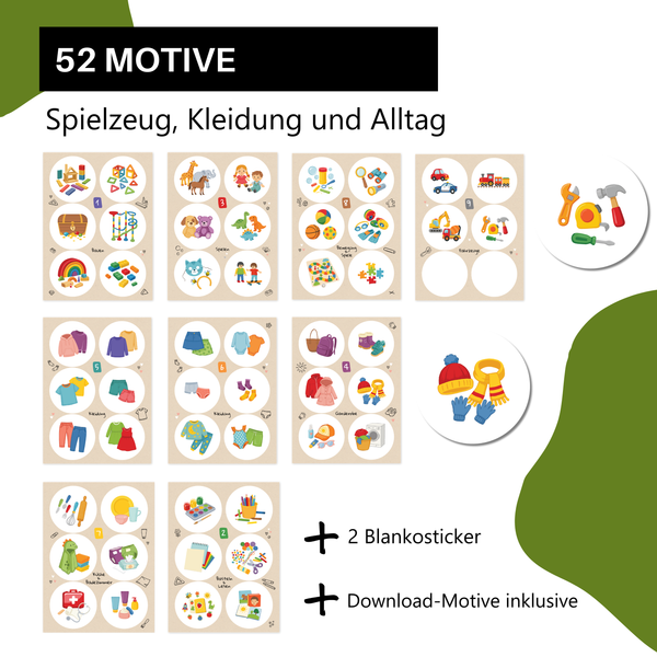 Ordnungssticker fürs Kinderzimmer | 52 Sticker |  Ø6,5 cm |