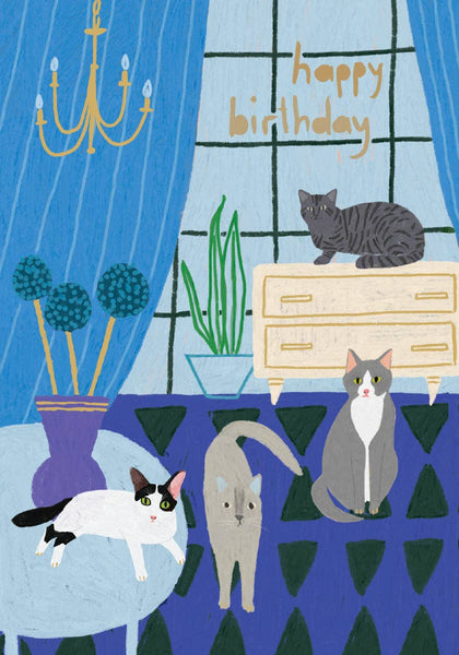 Grußkarte * happy birthday * Katzen - Glas Menagerie