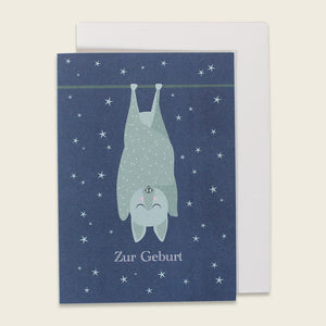 Grußkarte *Zur Geburt* Fledermaus