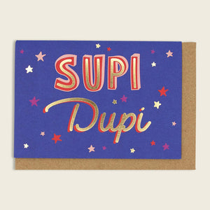 Grußkarte *Supi Dupi* blau mit Veredelung