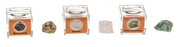 Mineralsteine in Vergrößerungsbox mit Begleitheft