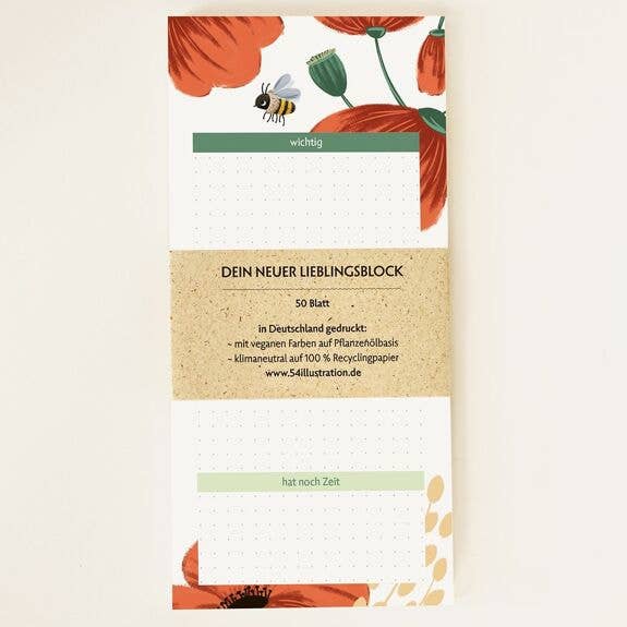 Lieblingsblock Notizblock Mohnblume