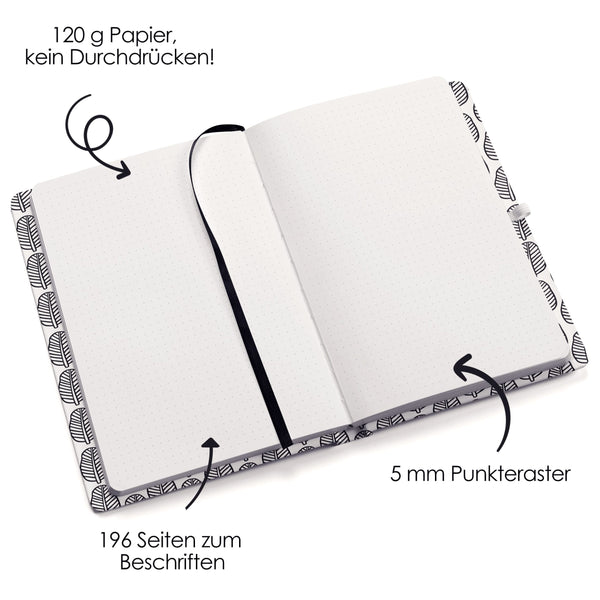 Bullet Journal Schwarzweiß - Notizbuch A5 gepunktet