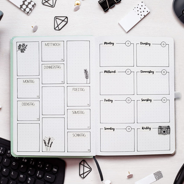 Bullet Journal Schwarzweiß - Notizbuch A5 gepunktet