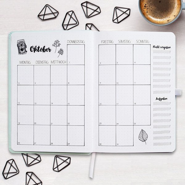 Bullet Journal Schwarzweiß - Notizbuch A5 gepunktet