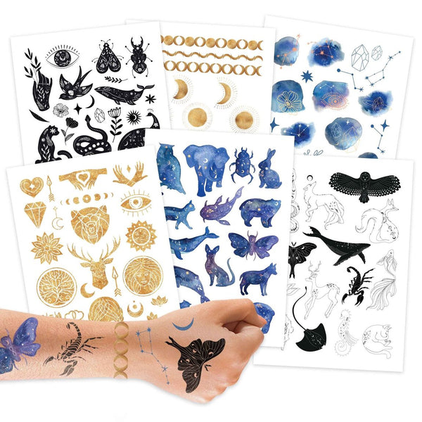 Temporary Tattoos - Metallic Glitzer – Sonne, Mond und Sterne | Kindertattoo Set