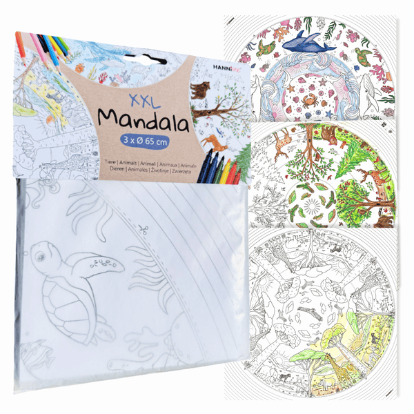 XXL Mandala Tiere | Ausmalposter Kinder | 3 Motive | Ø 65cm