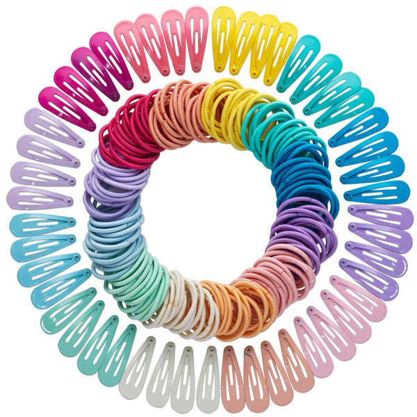 Regenbogen Haarspangen + Zopfgummi (200 Teile) Set klein