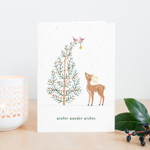 Weihnachtskarte *winter wonder wishes* Waldtiere Hirsch