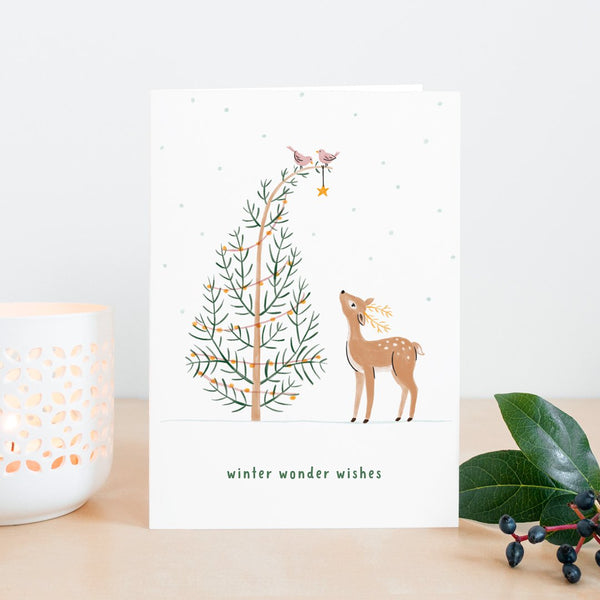 Weihnachtskarte *winter wonder wishes* Waldtiere Hirsch