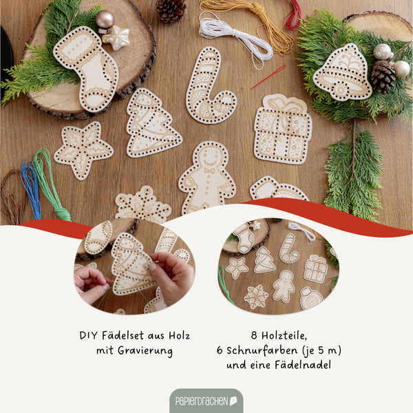 DIY Fädelset aus Holz - Weihnachtsanhänger