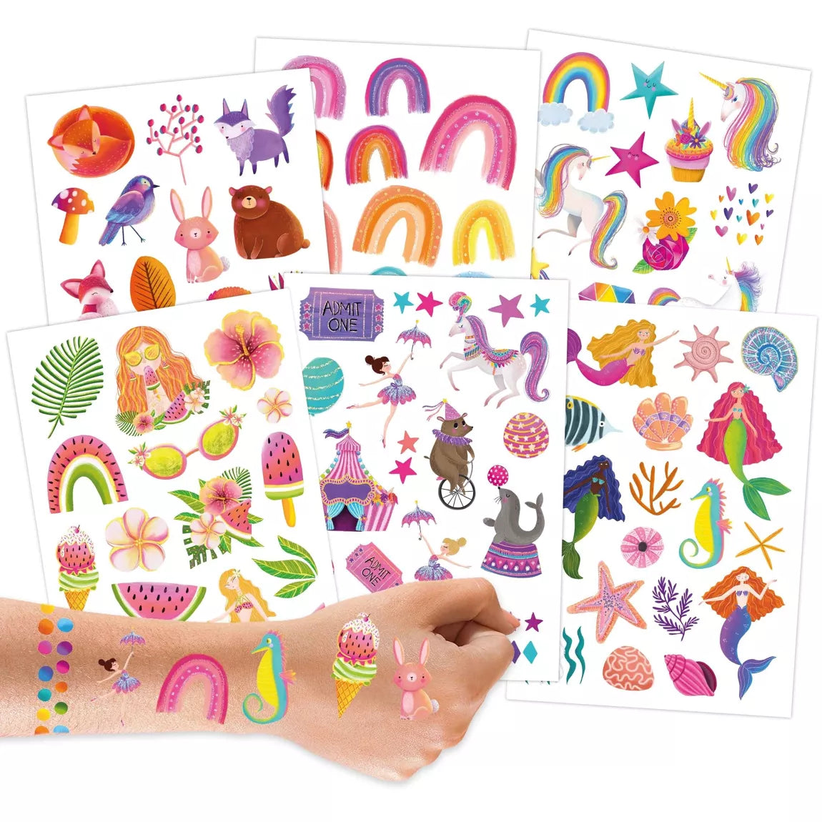 Temporary Tattoos - Metallic Einhorn & Regenbogen - Kindertattoo Set