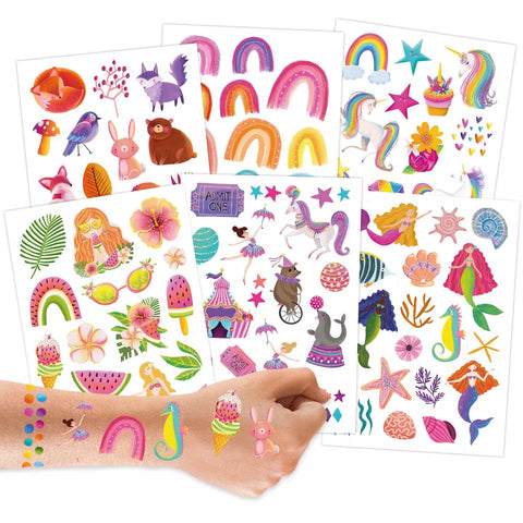 Temporary Tattoos - Metallic Einhorn & Regenbogen - Kindertattoo Set