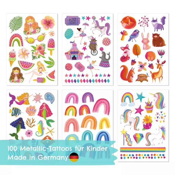 Temporary Tattoos - Metallic Einhorn & Regenbogen - Kindertattoo Set