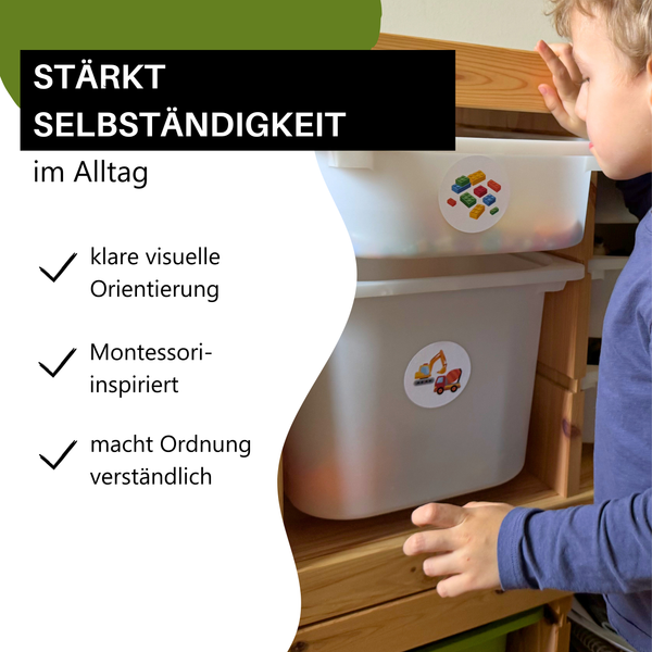 Ordnungssticker fürs Kinderzimmer | 52 Sticker |  Ø6,5 cm |