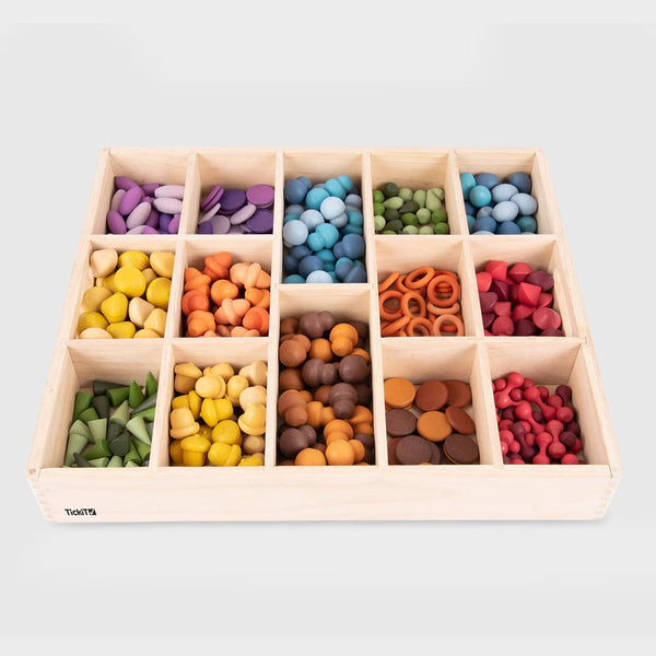 Große Sortierschale aus Holz, 14 Fächer