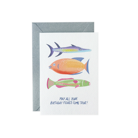 Grußkarte May all your Birthday Fishes come true! mit Kuvert