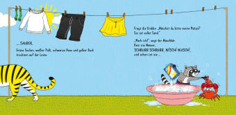 Waschbär wäscht Wäsche