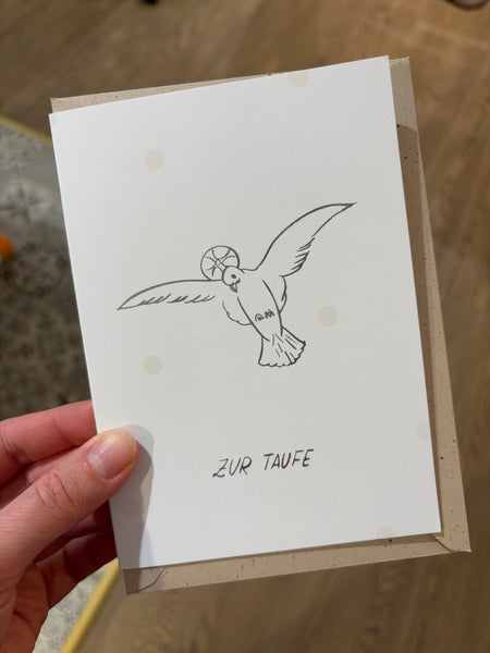 Grußkarte "Zur Taufe" Punkte / Taube mit Kuvert