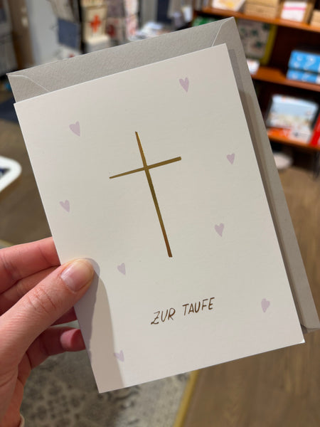 Grußkarte "Zur Taufe" Herzen / Kreuz mit Kuvert