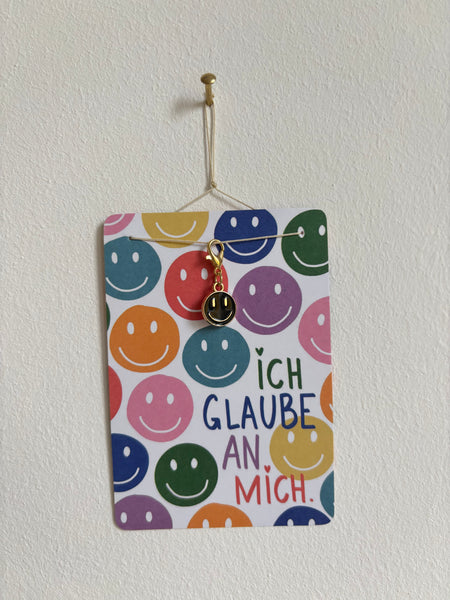 Ich glaube an mich 😃 Mutmach-Smiley Anhänger & Affirmationskarte pocket