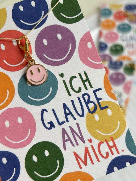 Ich glaube an mich 😃 Mutmach-Smiley Anhänger & Affirmationskarte pocket