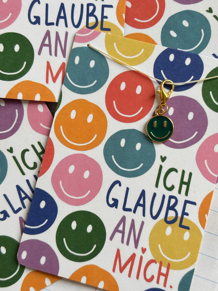 Ich glaube an mich 😃 Mutmach-Smiley Anhänger & Affirmationskarte pocket