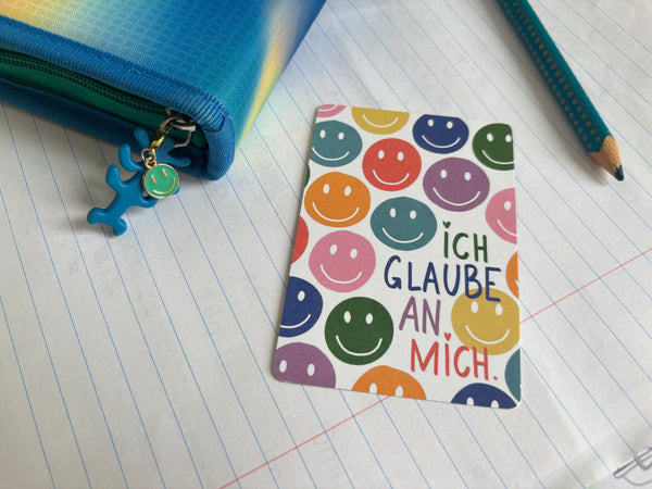 Ich glaube an mich 😃 Mutmach-Smiley Anhänger & Affirmationskarte pocket