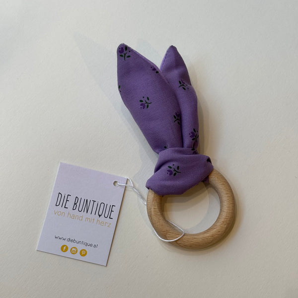 Beißring Hase lila Streublumenmuster