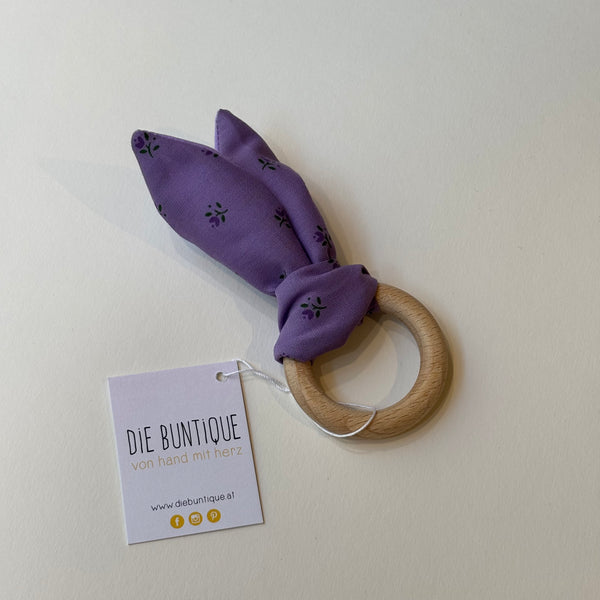 Beißring Hase lila Streublumenmuster