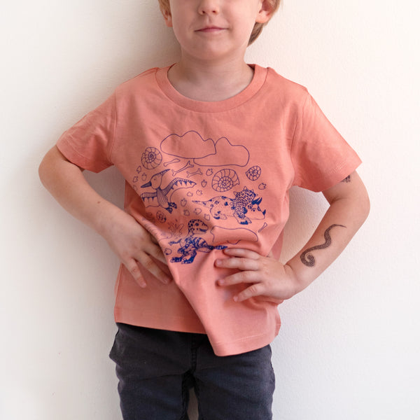 Kinder T-Shirt *DINOSAUR* - clay + blue