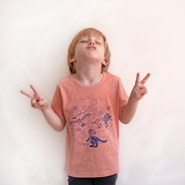 Kinder T-Shirt *DINOSAUR* - clay + blue