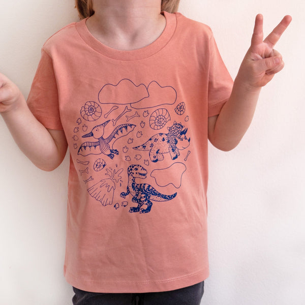 Kinder T-Shirt *DINOSAUR* - clay + blue