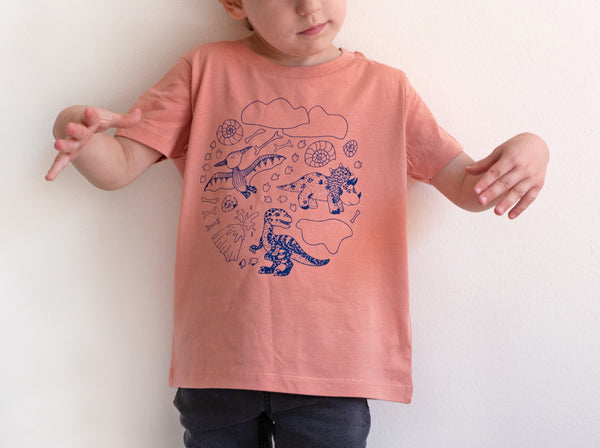 Kinder T-Shirt *DINOSAUR* - clay + blue