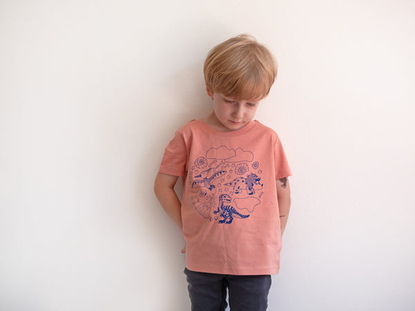 Kinder T-Shirt *DINOSAUR* - clay + blue