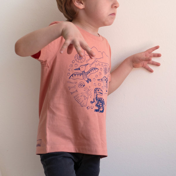 Kinder T-Shirt *DINOSAUR* - clay + blue