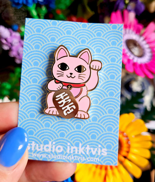Anstecknadel Maneki Neko | rosa Pin Glückskatze