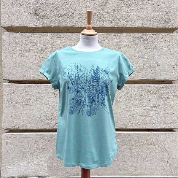 T-Shirt *Lieb sein* Sage Green + Blue
