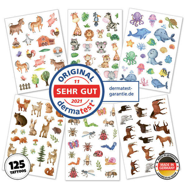 Temporary Tattoos - HAPPY TATTS Tiere (125 Stück)