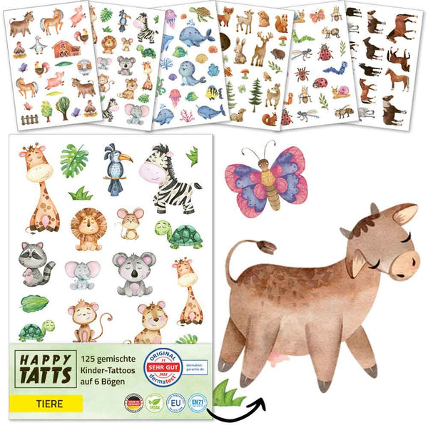 Temporary Tattoos - HAPPY TATTS Tiere (125 Stück)