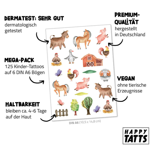 Temporary Tattoos - HAPPY TATTS Tiere (125 Stück)