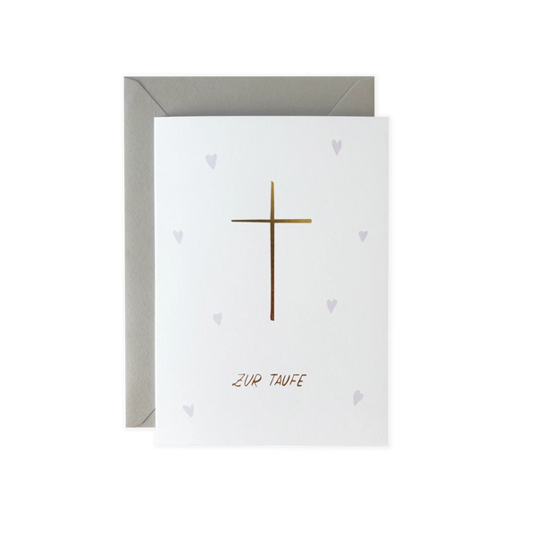 Grußkarte "Zur Taufe" Herzen / Kreuz mit Kuvert