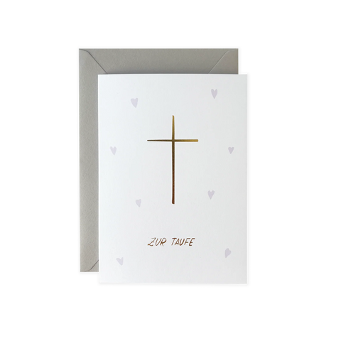 Grußkarte "Zur Taufe" Herzen / Kreuz mit Kuvert