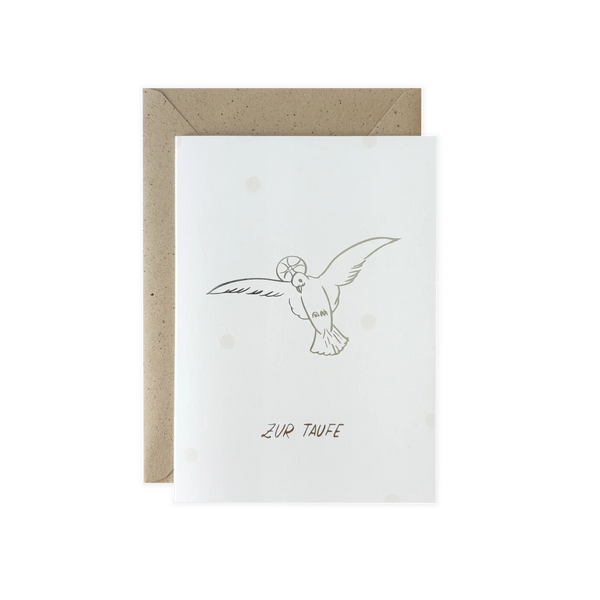 Grußkarte "Zur Taufe" Punkte / Taube mit Kuvert