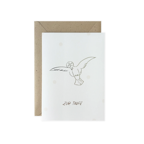 Grußkarte "Zur Taufe" Punkte / Taube mit Kuvert