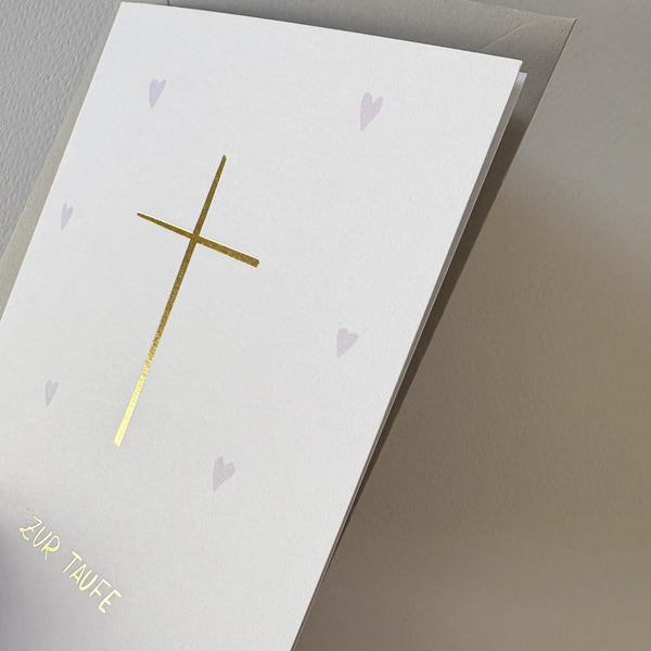 Grußkarte "Zur Taufe" Herzen / Kreuz mit Kuvert