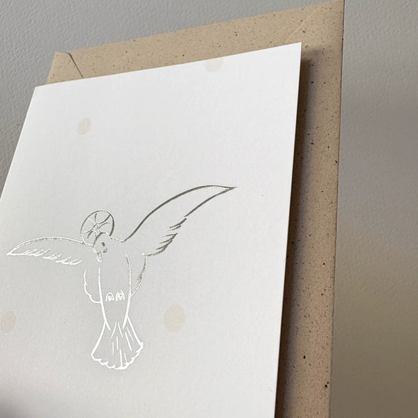 Grußkarte "Zur Taufe" Punkte / Taube mit Kuvert