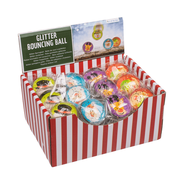 Glitzernder Hüpfball mit fröhlichen Weihnachtsfiguren