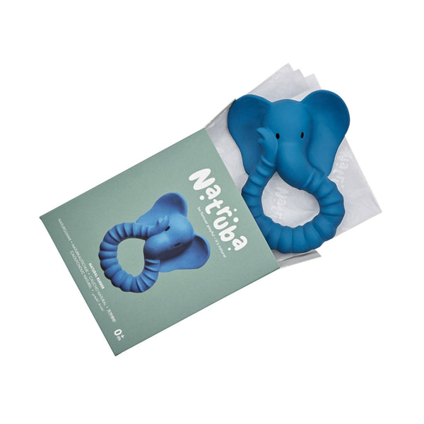Beißring aus Naturkautschuk Elefant – Blau