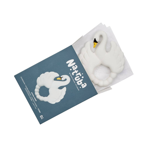 Beißring aus Naturkautschuk Swan - Weiß